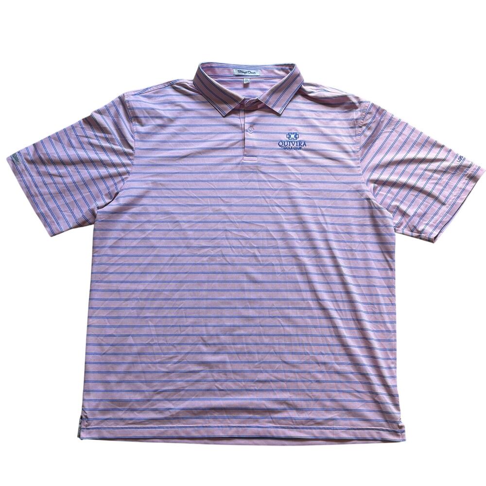 Straight Down Performance Golf Polo Shirt Sleeve Pink Blue Stripe Course Logo 2X